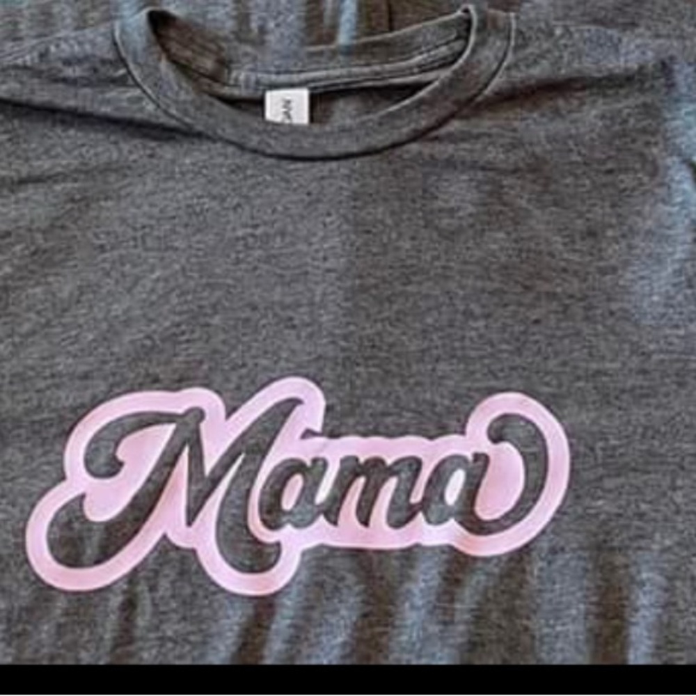 Mama Graphic Tee - Gray with Pink Script